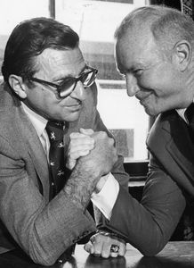 Penn States Joe Paterno with Temple University Coach Wayne Hardin.