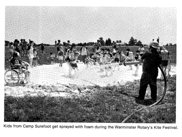 Pre-1990s photo of children playing in firefighting foam in Warminster, PA. Firefighting foam, a substance used by the Navy to put out large fires, contains PFAS (polyfluoroalkyl substances), a chemical that has polluted drinking water throughout the nation.