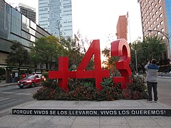 Picture of anti-monument installed in Mexico City to protest the disappearance of 43 students courtesy of Wikimedia Commons