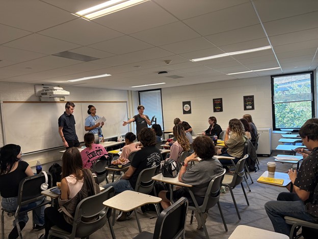 Officers of the drama club holding their first official meeting with the cast and crew of the Fall play “Little Women” production. Photo of Courtesy of Lia Peralta Joa.