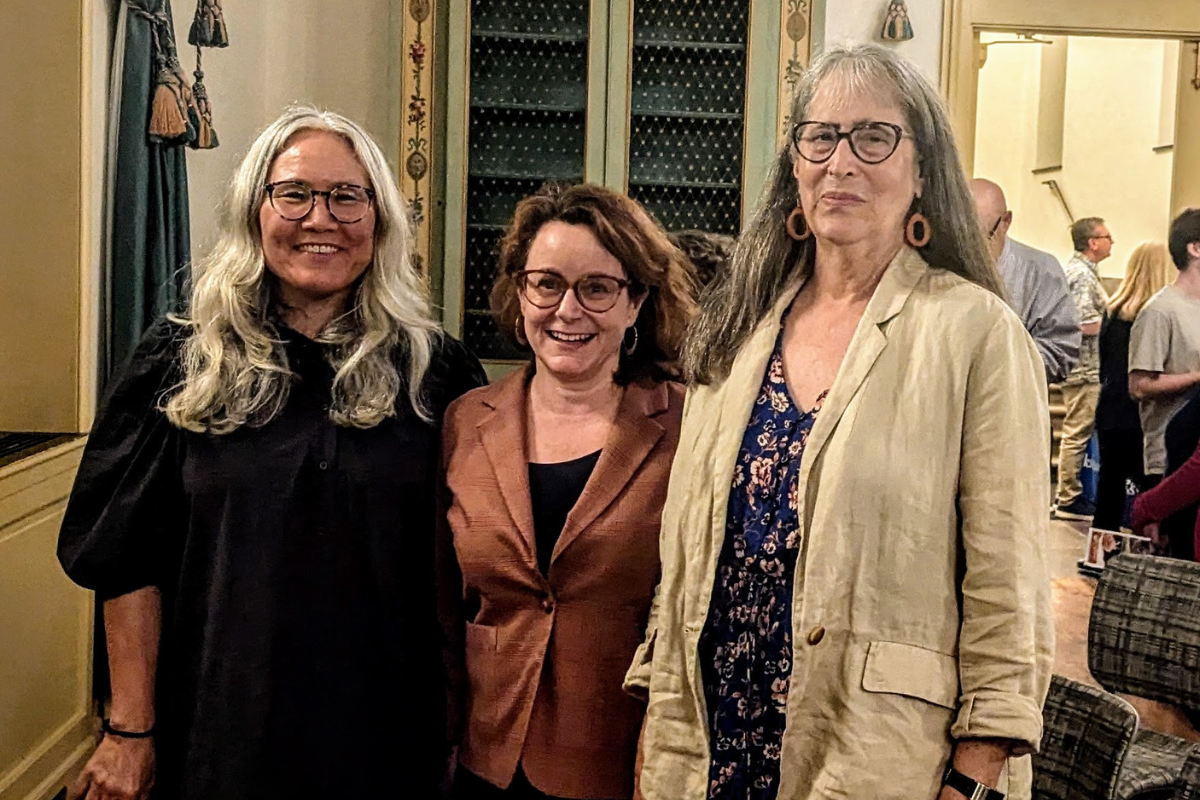 Left to right: Jennifer Tseng, Wordsmiths organizer Dr. Ethel Rackin and Amy Small-McKinney (photo courtesy Bucks website)